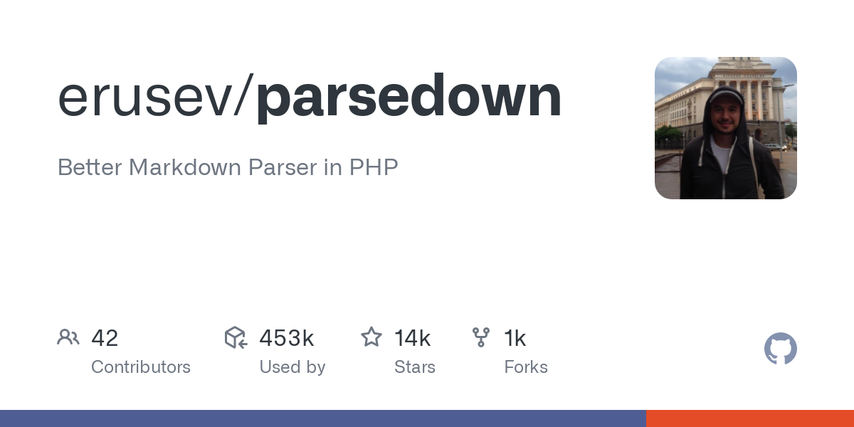 GitHub - erusev/parsedown: Better Markdown Parser in PHP